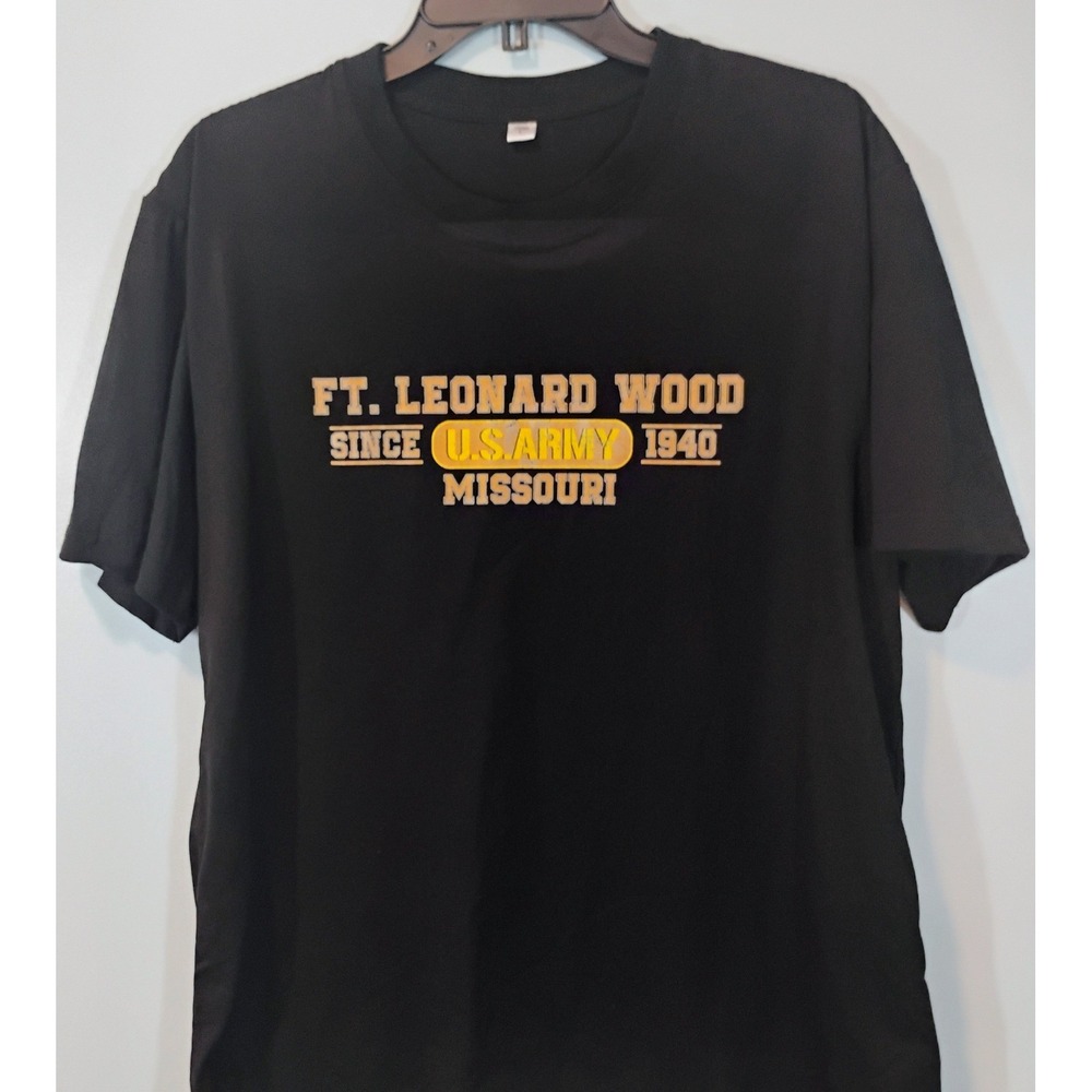US Army Ft Leonard Wood Missouri Graphic T-Shirt Black Mens Large